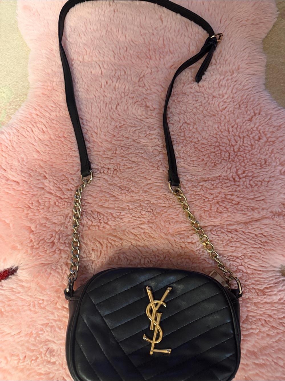 Black Quilted Crossbody with Gold Logo Hardware - Picture 2 of 8